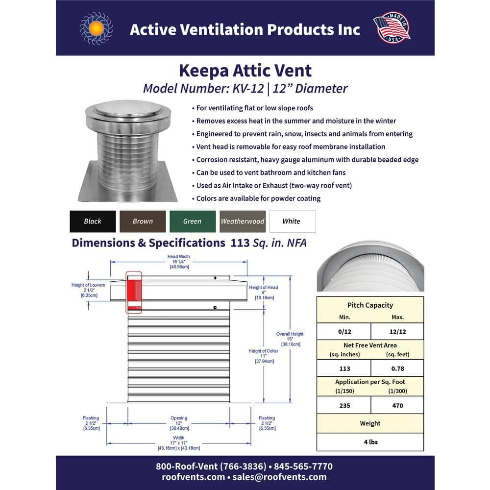 Active Ventilation 12 in. Dia Keepa Vent an Aluminum Roof Vent for Flat Roofs - Image 3