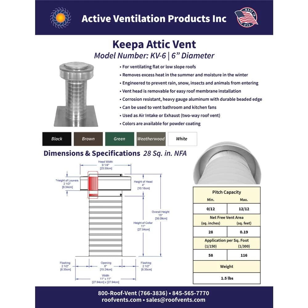 Active Ventilation 6 in. Dia Keepa Vent an Aluminum Roof Vent for Flat Roofs - Image 3
