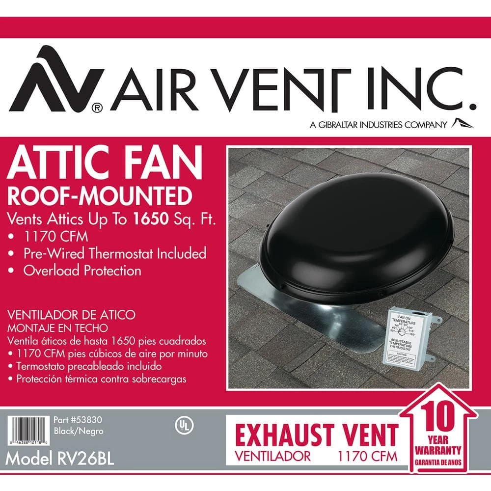 Air Vent 1170 CFM Black Power Roof Mount Attic Ventilator - Image 8
