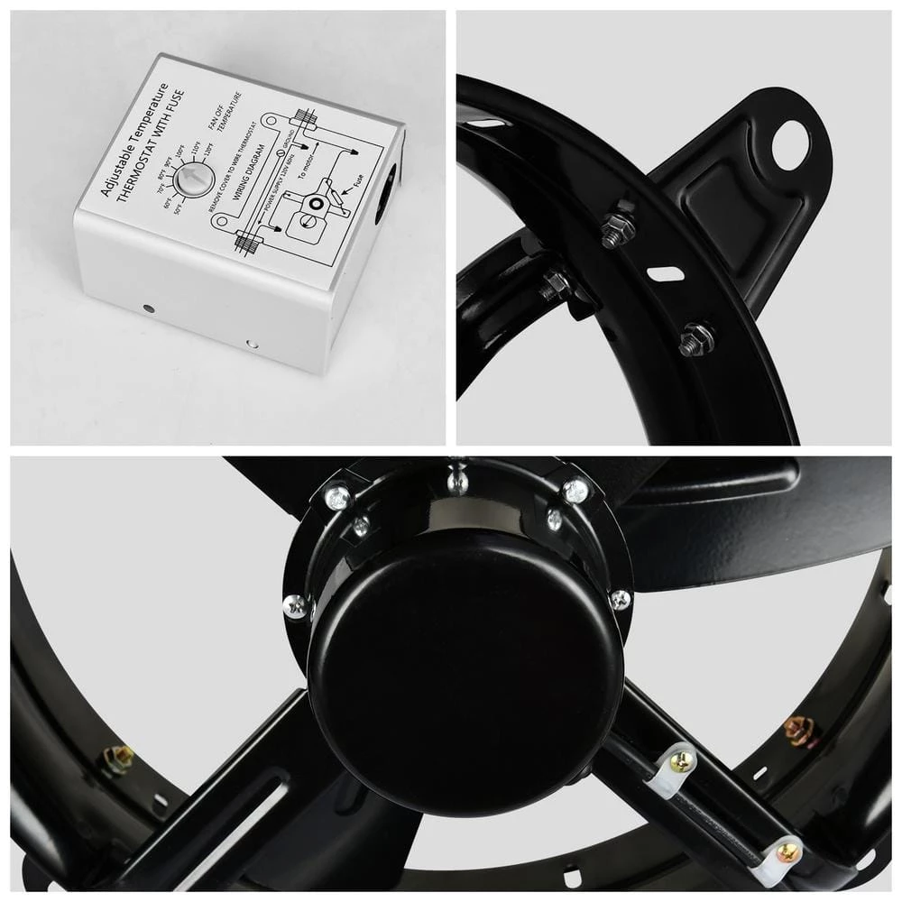 Tidoin 16 in. Black 2065 CFM High Speed Shutter Exhaust Fan with Adjustable Temperature Thermostat - Image 4
