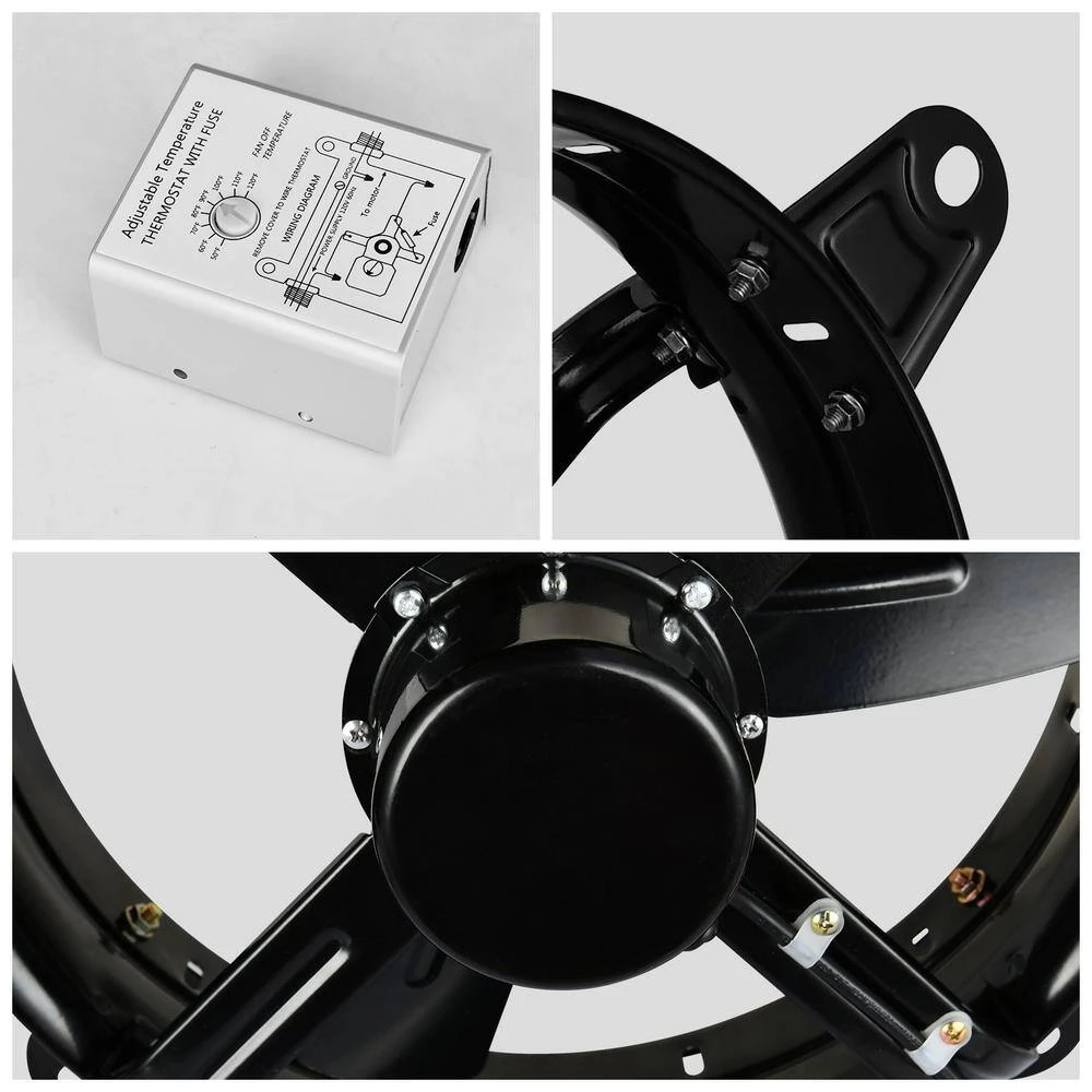 Tidoin 20 in. Black 3127 CFM High Speed Shutter Exhaust Fan with Adjustable Temperature Thermostat - Image 5