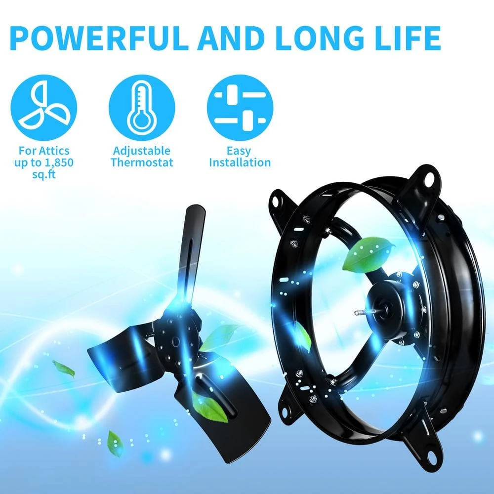 Tidoin 20 in. Black 3127 CFM High Speed Shutter Exhaust Fan with Adjustable Temperature Thermostat - Image 3