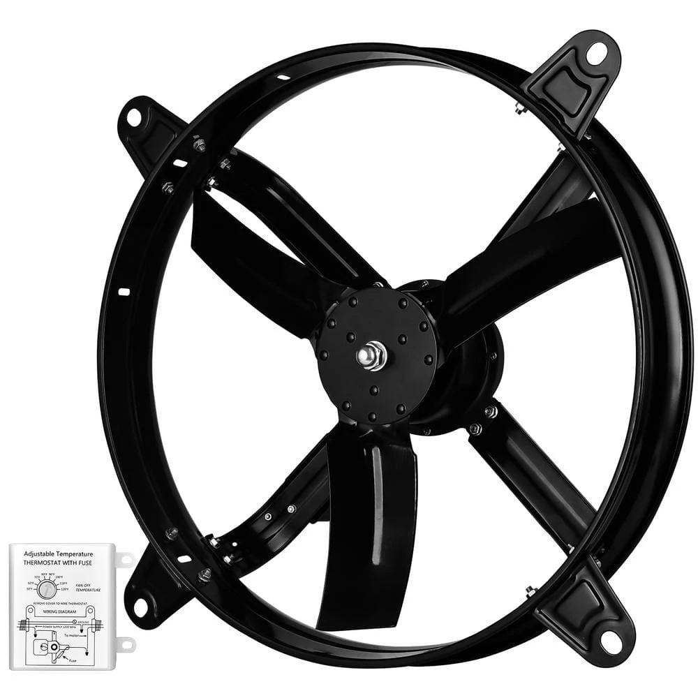 Tidoin 20 in. Black 3127 CFM High Speed Shutter Exhaust Fan with Adjustable Temperature Thermostat