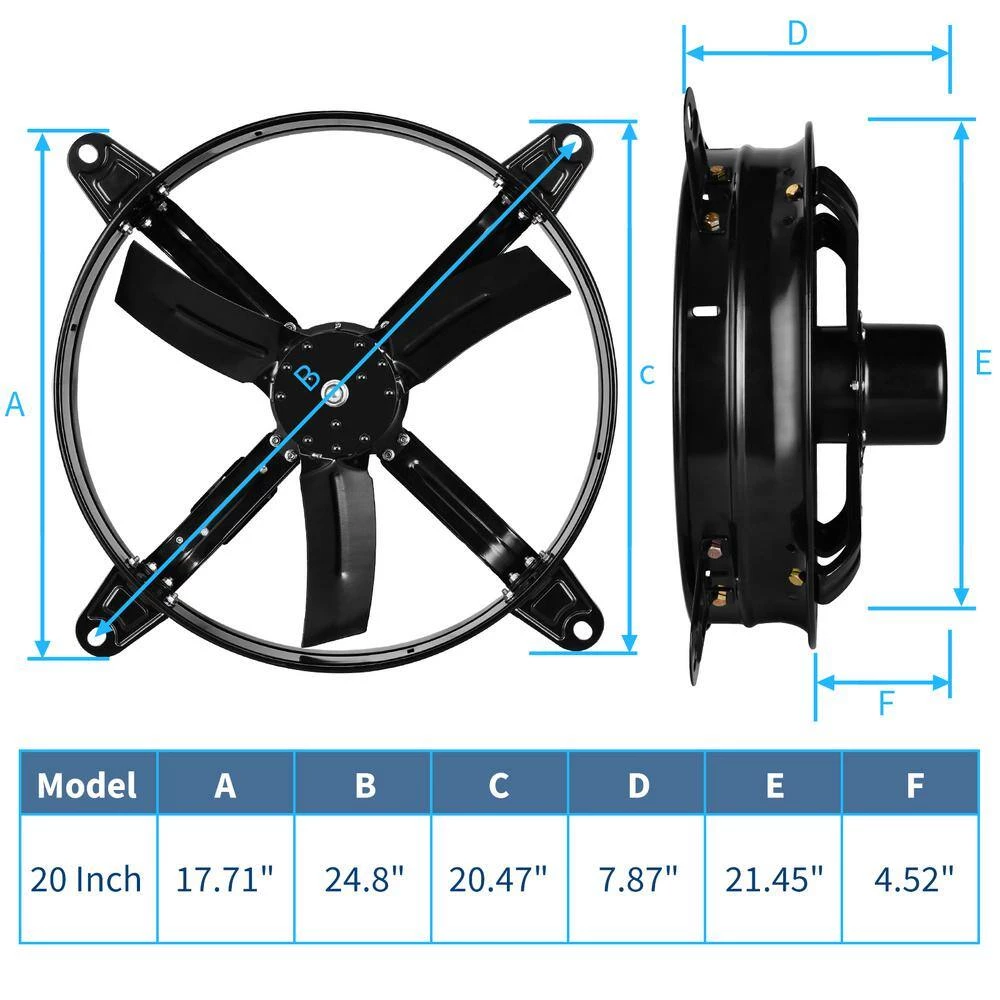 Tidoin 20 in. Black 3127 CFM High Speed Shutter Exhaust Fan with Adjustable Temperature Thermostat - Image 2