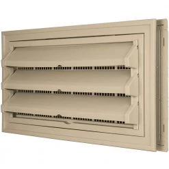 Builders Edge 9-3/8 in. x 17-1/2 in. Foundation Vent Kit w/ Trim Ring and Optional Fixed Louvers (Galvanized Screen) #013 Light Almond