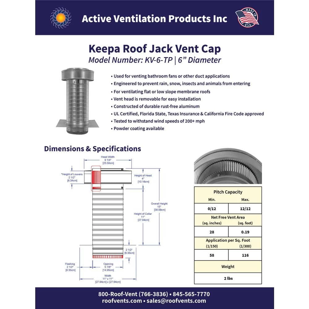 Active Ventilation 6 in. Dia. Aluminum Keepa Roof Jack with 2 in. Tail Pipe in Mill Finish - Image 7