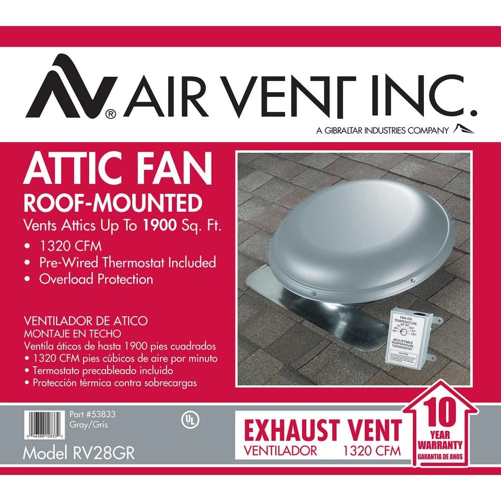 Air Vent 1320 CFM Aluminum Finish Power Roof Mount Attic Ventilator - Image 8