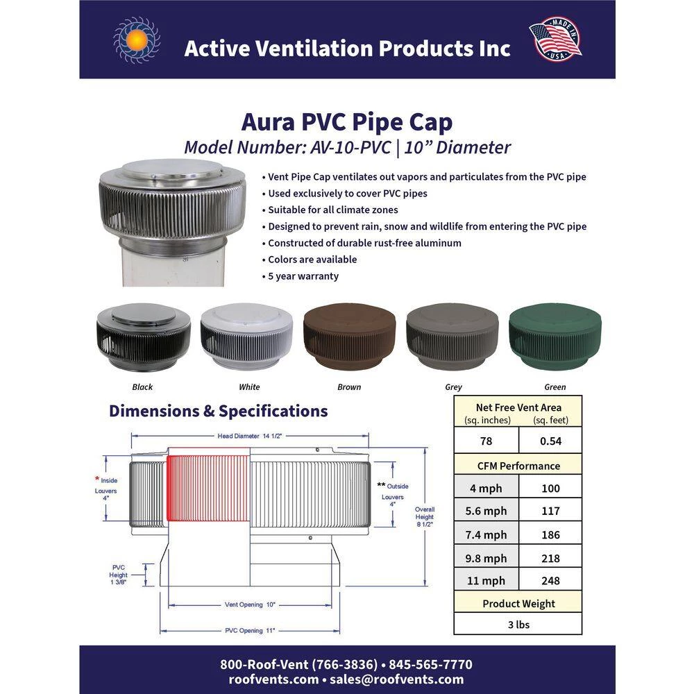 Active Ventilation 10 in. Dia Aura PVC Vent Cap Exhaust with Adapter for Schedule 40 or Schedule 80 PVC Pipe in Mill Finish - Image 7