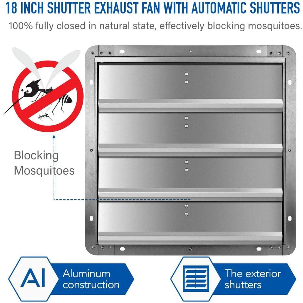 Tidoin 16 in. Silver 1200 CFM High Speed Shutter Exhaust Fan - Image 3