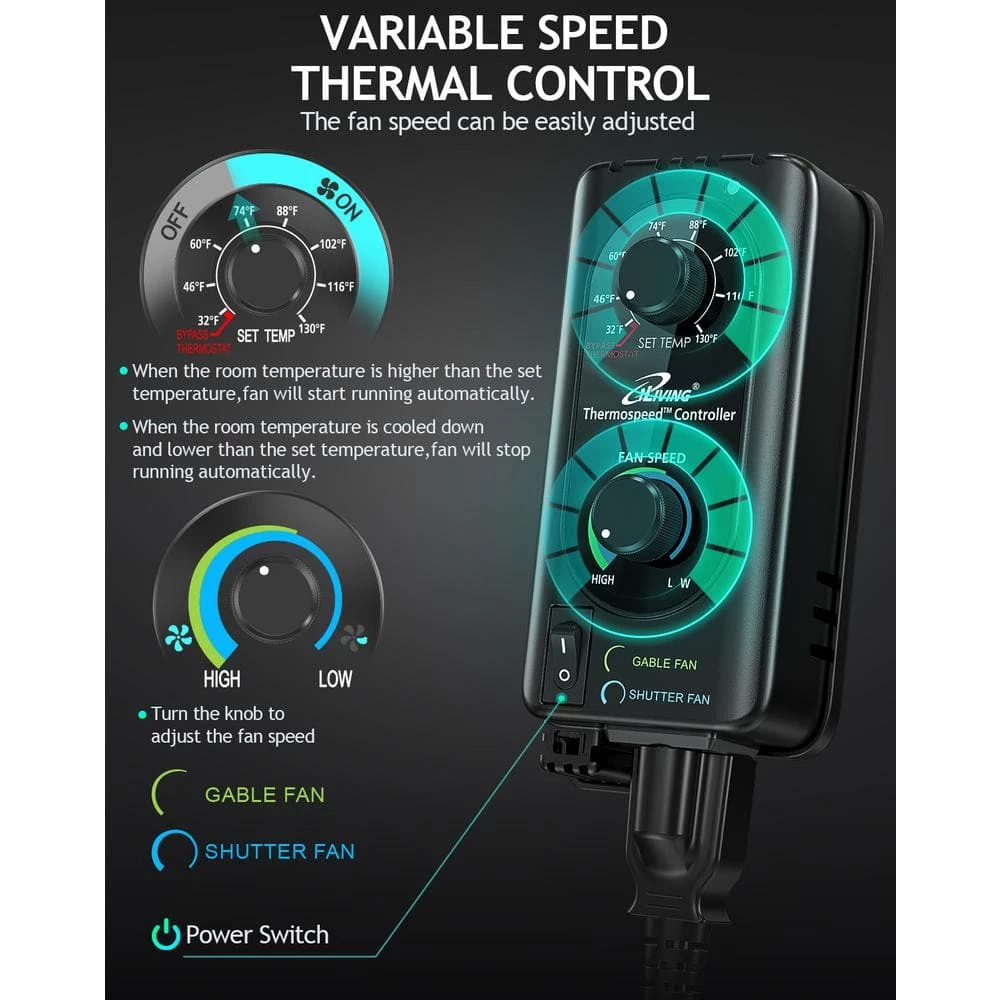 ILIVING 2339 CFM, 120-Volt Variable-Speed Electric Exhaust Gable Fan with Thermospeed Controller, Silver - Image 5