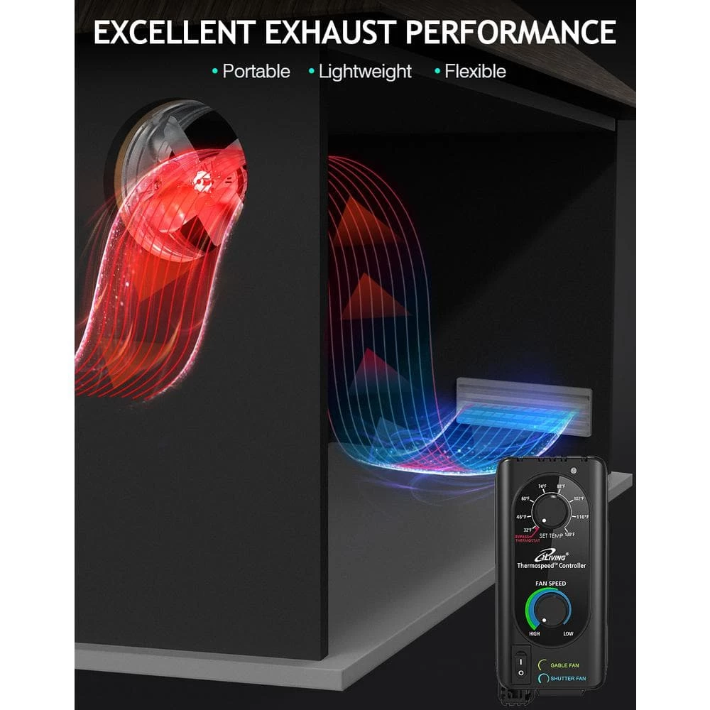 ILIVING 2339 CFM, 120-Volt Variable-Speed Electric Exhaust Gable Fan with Thermospeed Controller, Silver - Image 3