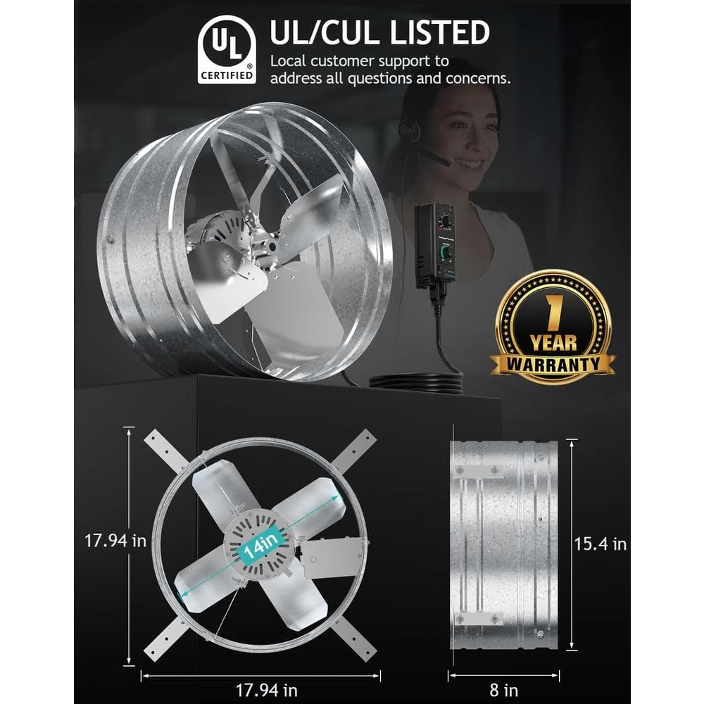 ILIVING 2339 CFM, 120-Volt Variable-Speed Electric Exhaust Gable Fan with Thermospeed Controller, Silver - Image 6