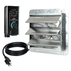 ILIVING 10 in. Wall Mounted Shutter Exhaust Fan with Thermospeed Controller, 65-Watt, 820 CFM, Silver