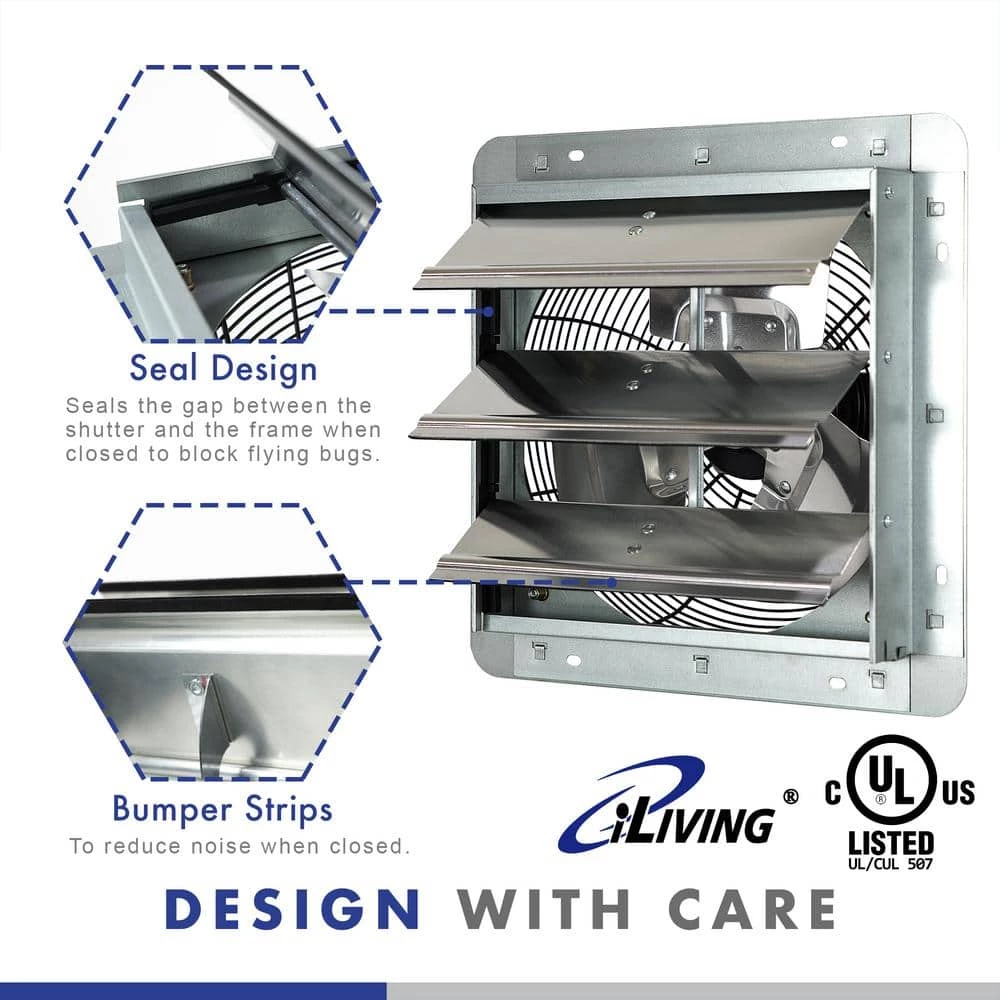 ILIVING 12 in. Shutter Exhaust Fan with Thermospeed Controller, 65-Watt, 960 CFM - Image 5