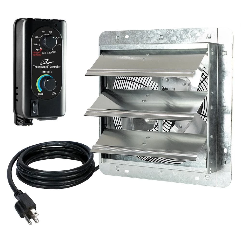 ILIVING 12 in. Shutter Exhaust Fan with Thermospeed Controller, 65-Watt, 960 CFM