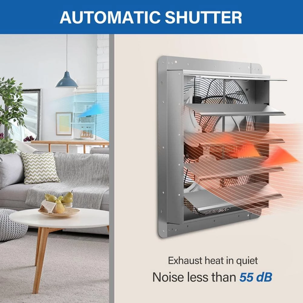 Tidoin 24 in. Silver Shutter Exhaust Fan Aluminum High Speed 1400 RPM, 2750 CFM (1-Pack) - Image 6