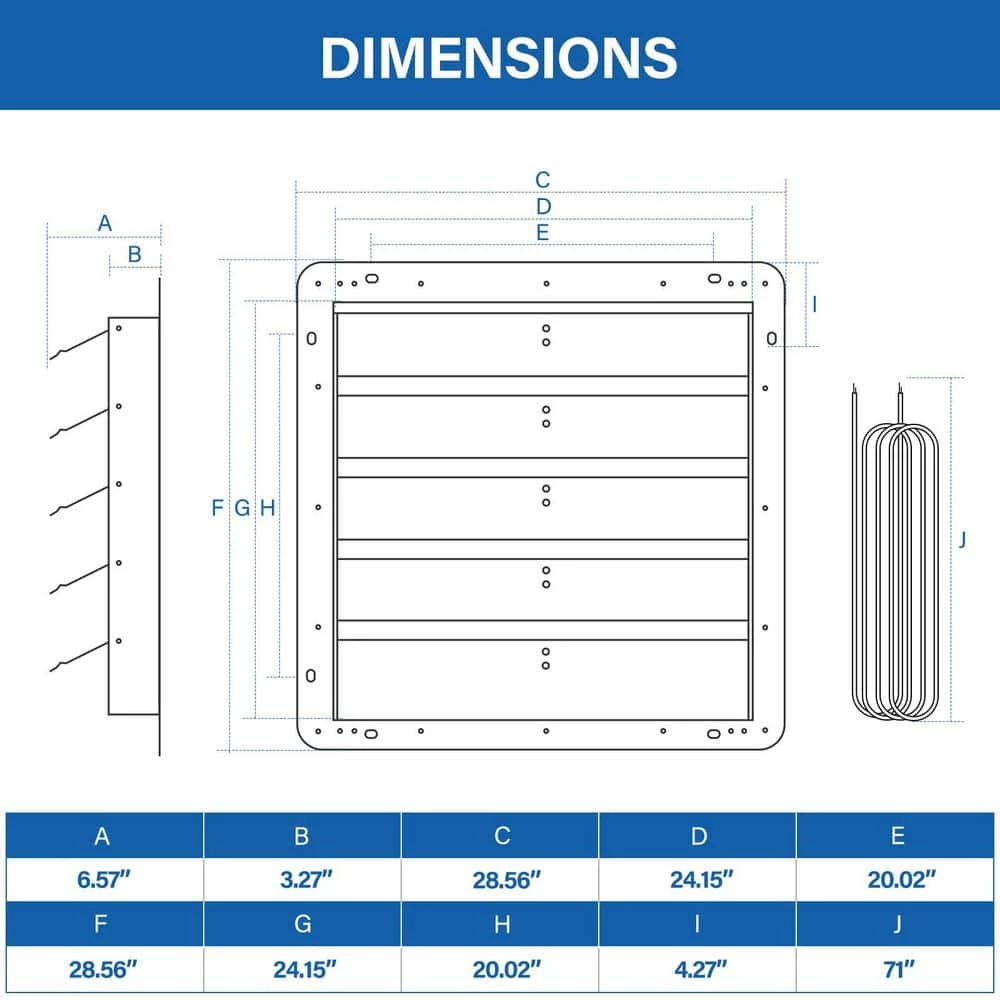 Tidoin 24 in. Silver Shutter Exhaust Fan Aluminum High Speed 1400 RPM, 2750 CFM (1-Pack) - Image 3