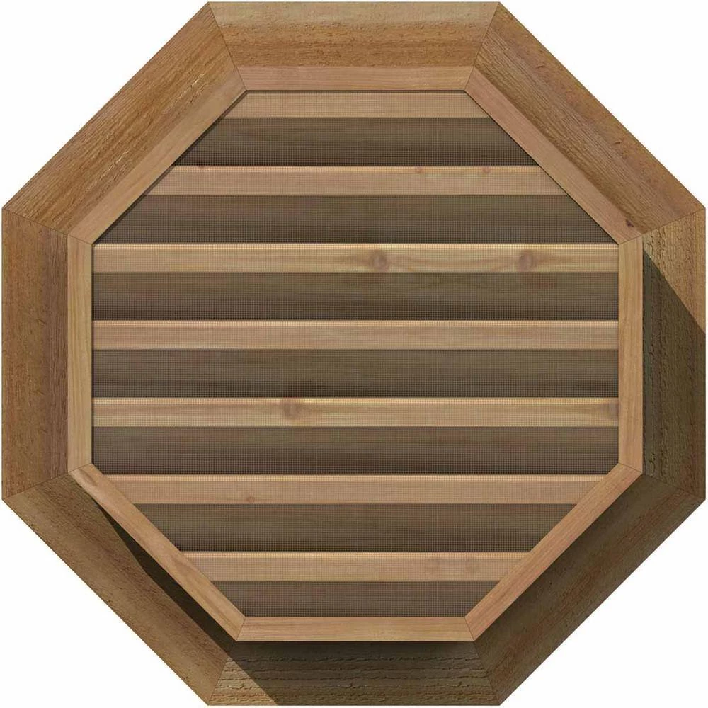Ekena Millwork 29" x 29" Octagon Unfinished Rough Sawn Western Red Cedar Wood Paintable Gable Louver Vent Functional - Image 4