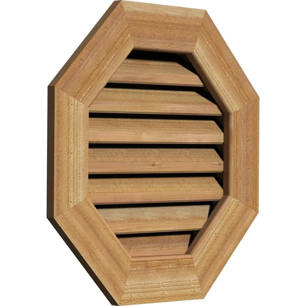 Ekena Millwork 29" x 29" Octagon Unfinished Rough Sawn Western Red Cedar Wood Paintable Gable Louver Vent Functional - Image 2