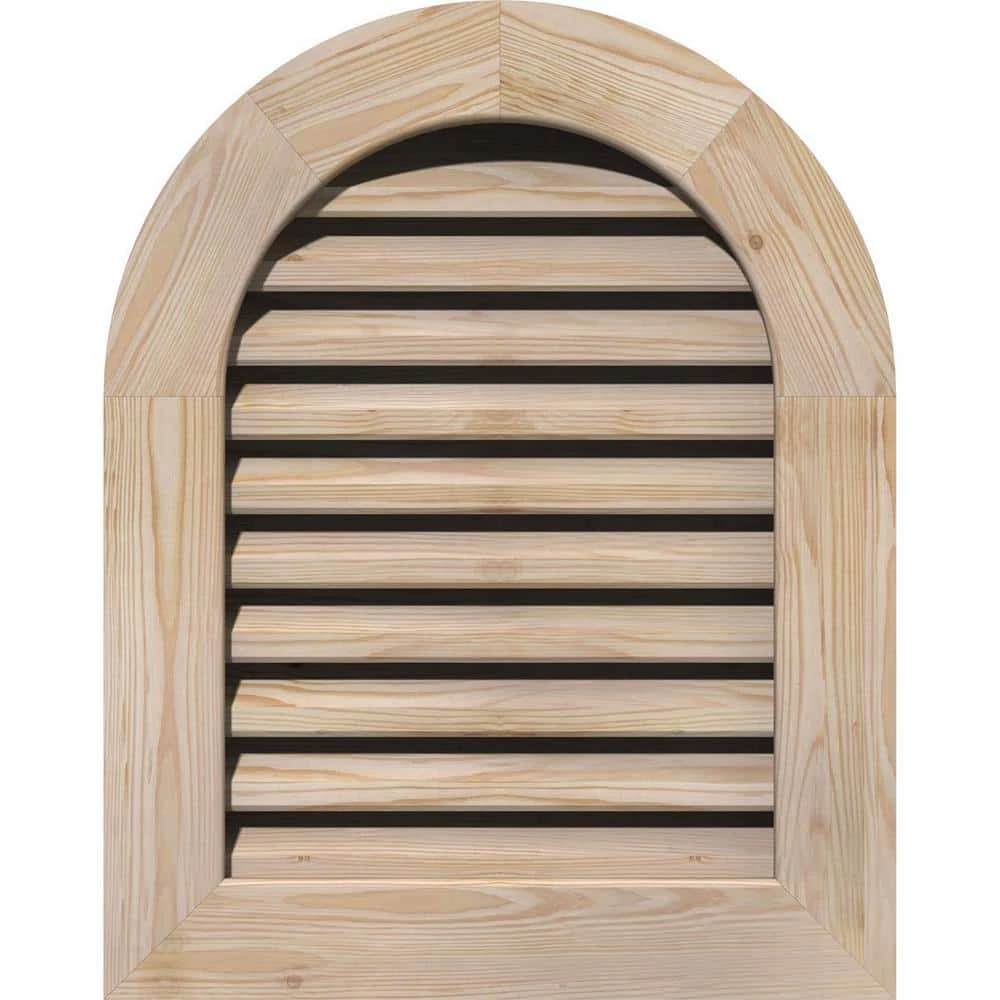 Ekena Millwork 18" x 30" Round Top Gable Vent: Unfinished, Functional, Smooth Pine Gable Vent w/ 1" x 4" Flat Trim Frame