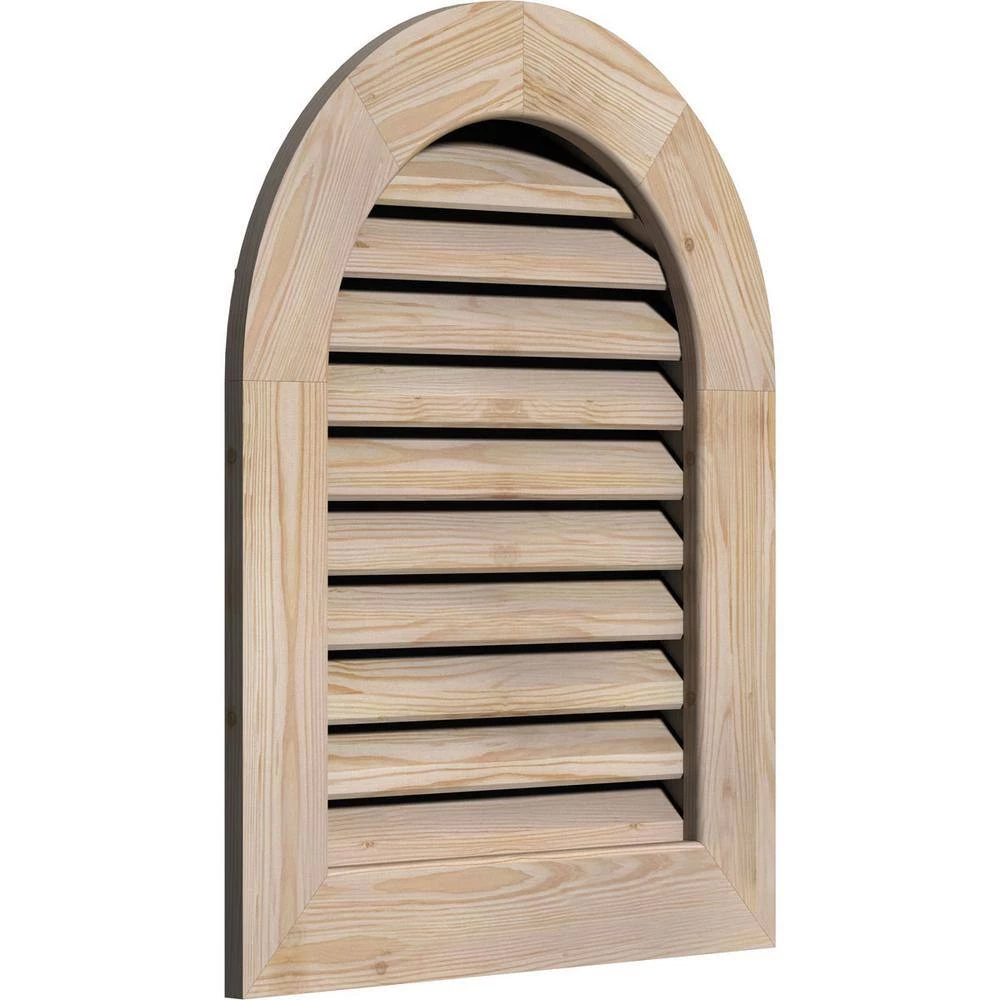 Ekena Millwork 18" x 30" Round Top Gable Vent: Unfinished, Functional, Smooth Pine Gable Vent w/ 1" x 4" Flat Trim Frame - Image 2