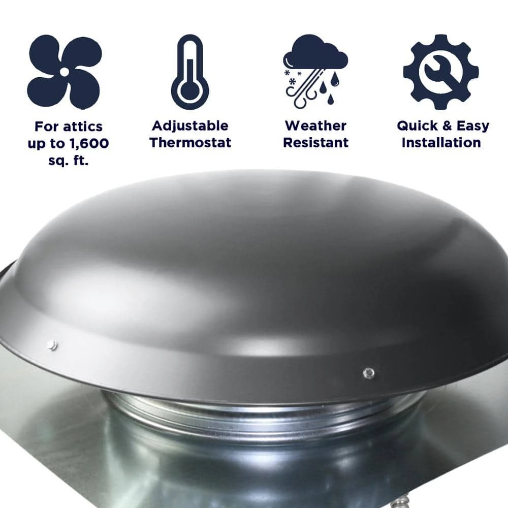 Maxx Air 1080 CFM Weathered Grey Galvanized Steel Electric Power Attic Roof Ventilator - Image 3