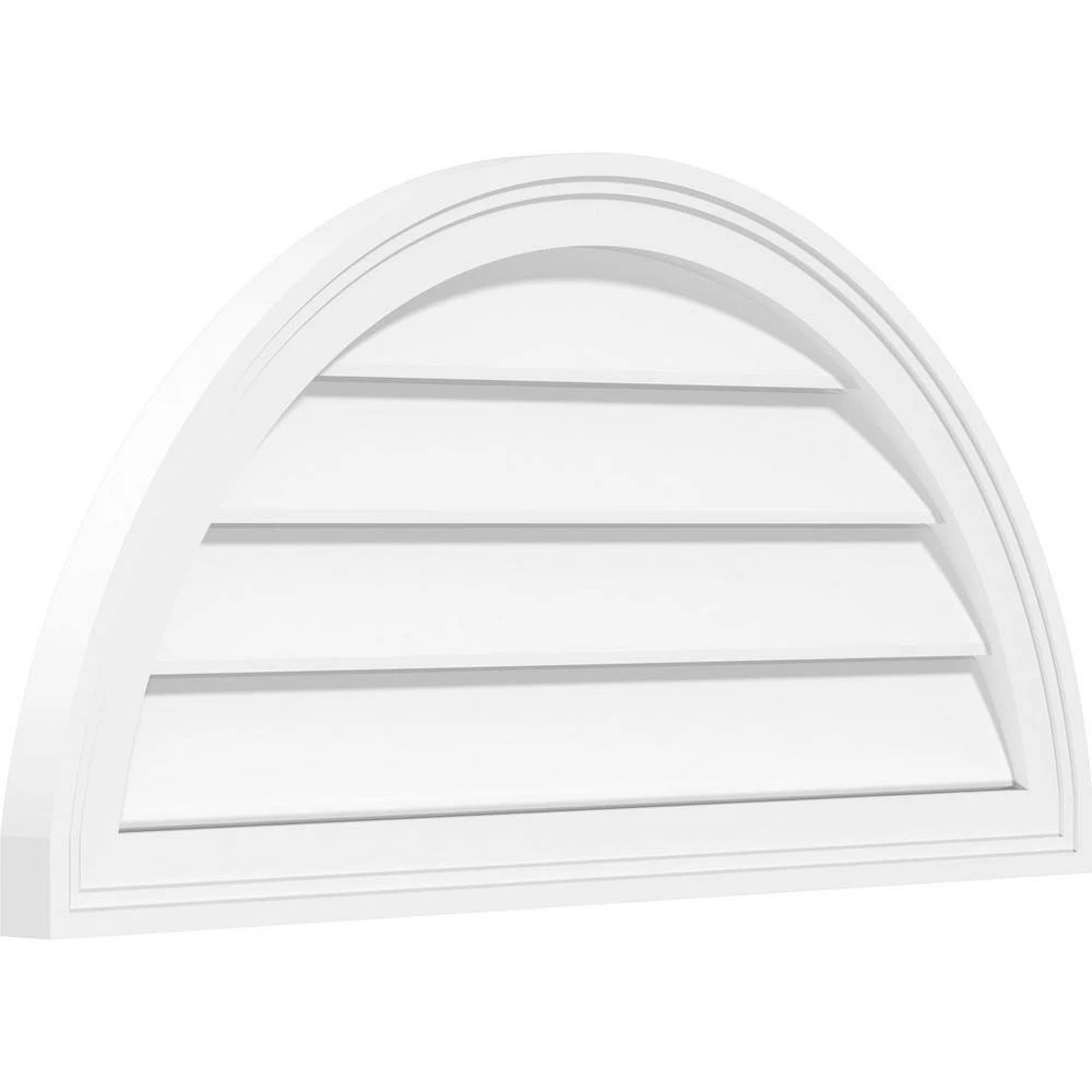 Ekena Millwork 32 in. x 16 in. Half Round Surface Mount PVC Gable Vent: Functional with Brickmould Frame - Image 2