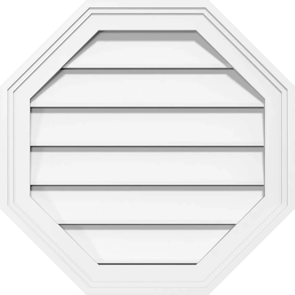Ekena Millwork 20" x 20" Octagonal Surface Mount PVC Gable Vent: Functional with Brickmould Frame