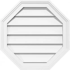 Ekena Millwork 24 in. x 24 in. Octagonal Surface Mount PVC Gable Vent: Functional with Brickmould Frame