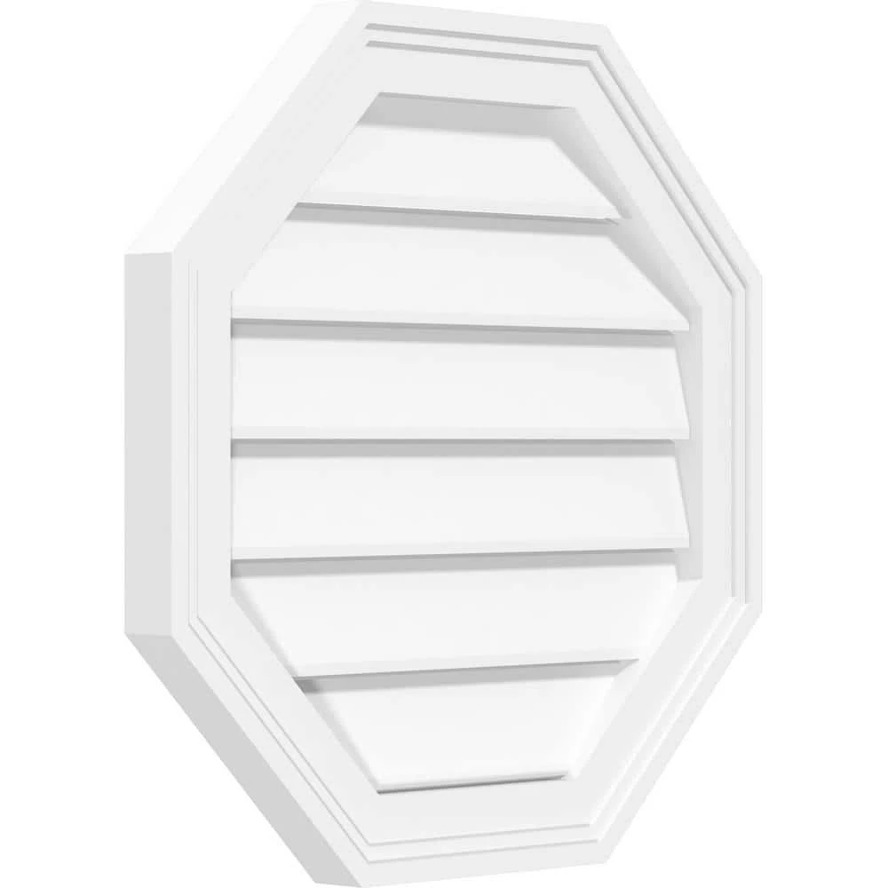 Ekena Millwork 24 in. x 24 in. Octagonal Surface Mount PVC Gable Vent: Functional with Brickmould Frame - Image 2