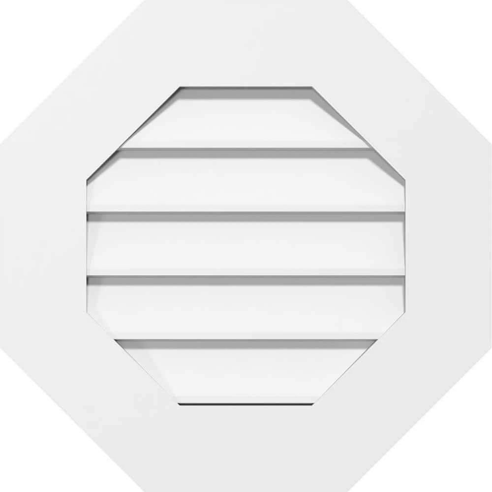 Ekena Millwork 28" x 28" Octagonal Surface Mount PVC Gable Vent: Non-Functional with Standard Frame