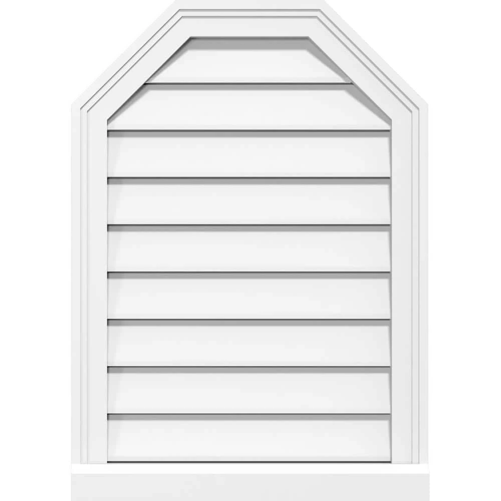 Ekena Millwork 30" x 36" Octagonal Top Surface Mount PVC Gable Vent: Functional with Brickmould Sill Frame