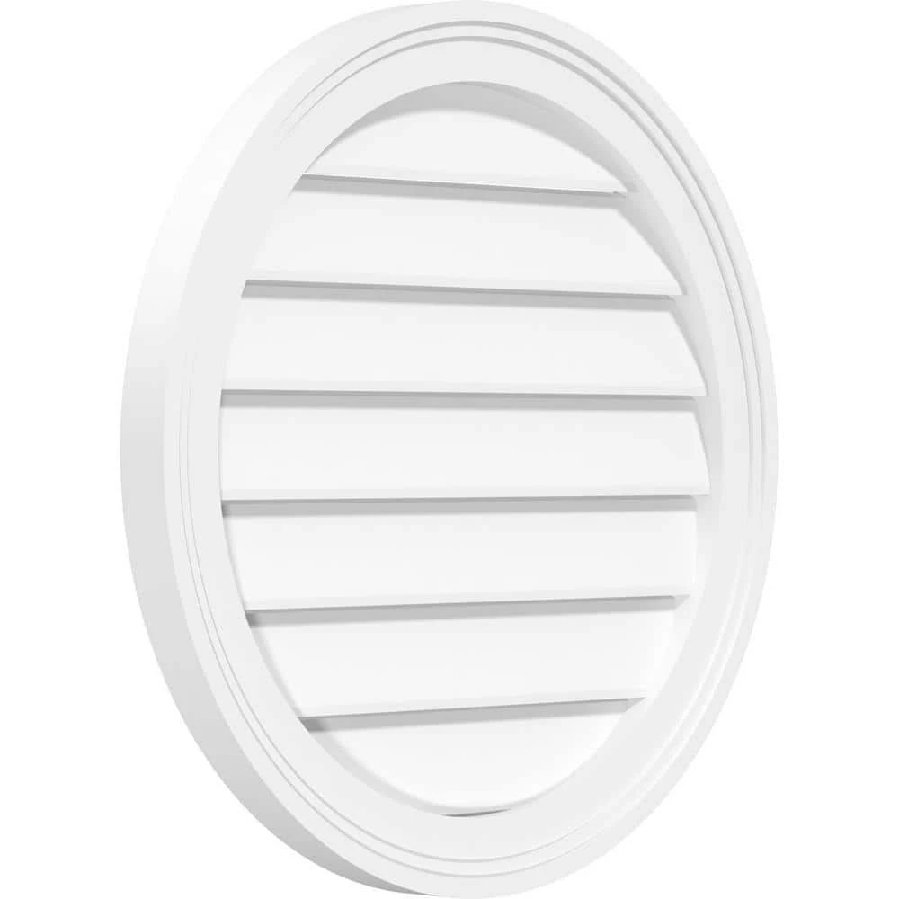 Ekena Millwork 24 in. x 24 in. Round Surface Mount PVC Gable Vent: Functional with Brickmould Frame - Image 2
