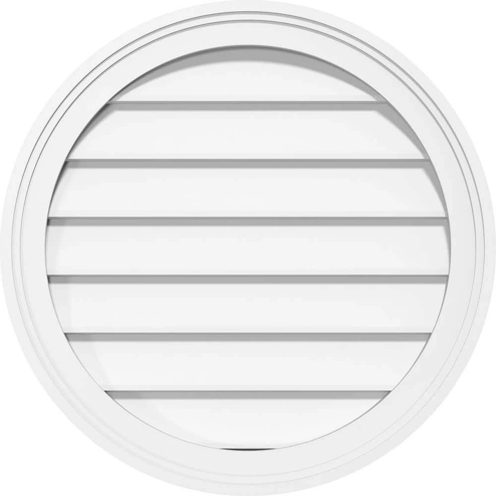 Ekena Millwork 26 in. x 26 in. Round White PVC Paintable Gable Louver Vent Non-Functional