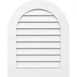 Ekena Millwork 18 in. x 28 in. Round Top White PVC Paintable Gable Louver Vent Functional