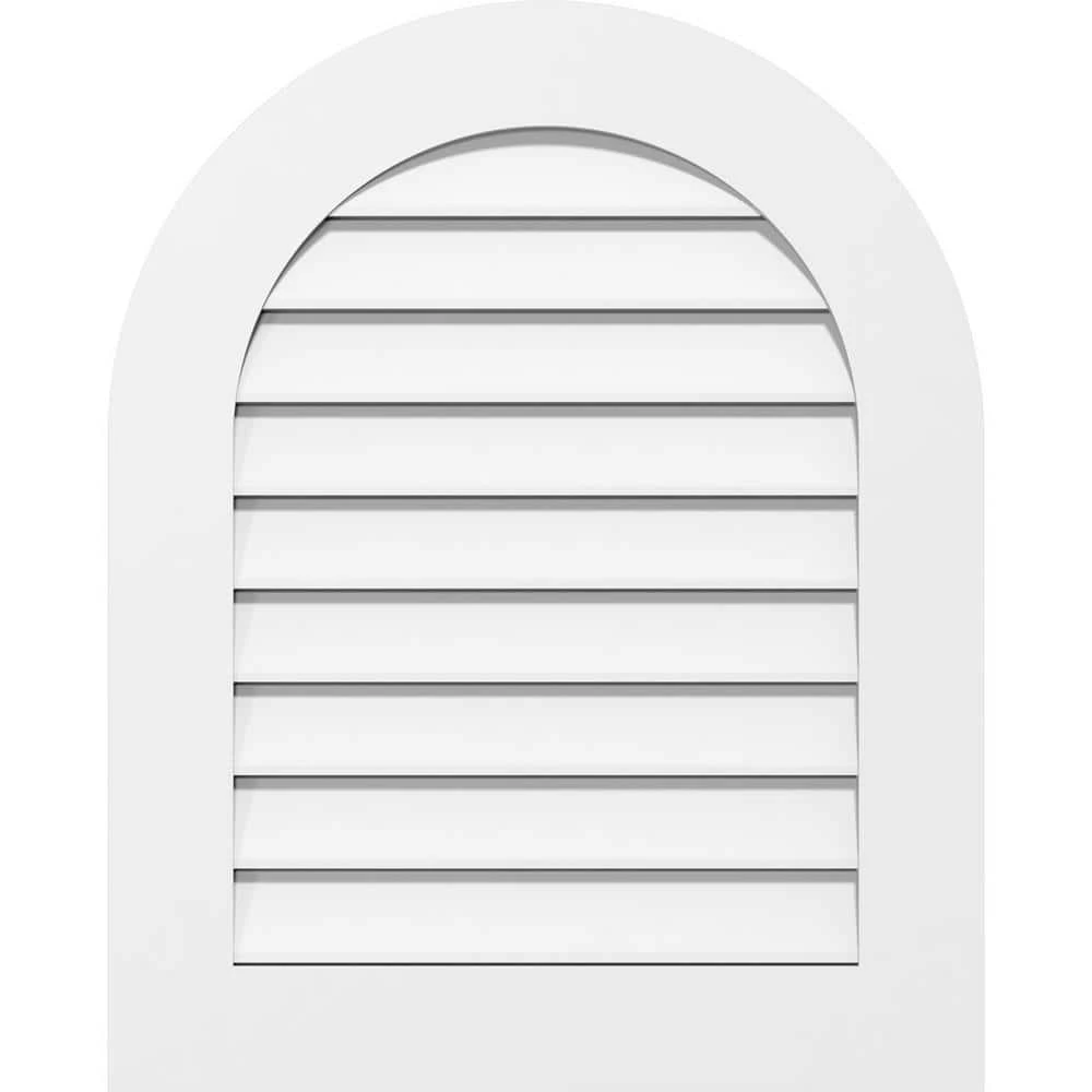 Ekena Millwork 18 in. x 28 in. Round Top White PVC Paintable Gable Louver Vent Functional