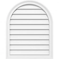Ekena Millwork 24 in. x 34 in. Round Top Surface Mount PVC Gable Vent: Functional with Brickmould Frame