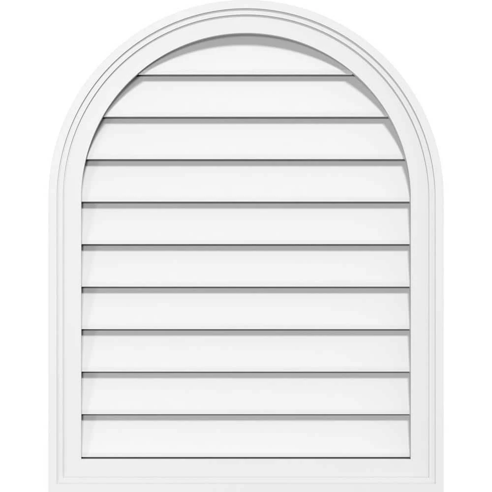 Ekena Millwork 24 in. x 34 in. Round Top Surface Mount PVC Gable Vent: Functional with Brickmould Frame