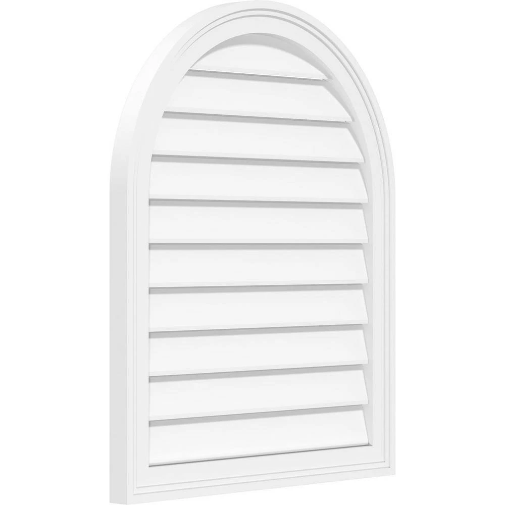 Ekena Millwork 24 in. x 34 in. Round Top Surface Mount PVC Gable Vent: Functional with Brickmould Frame - Image 2