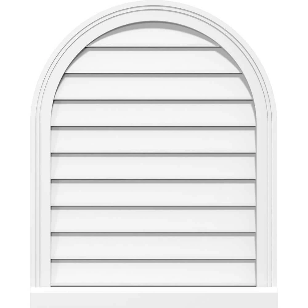Ekena Millwork 24 in. x 36 in. Round Top Surface Mount PVC Gable Vent: Functional with Brickmould Sill Frame