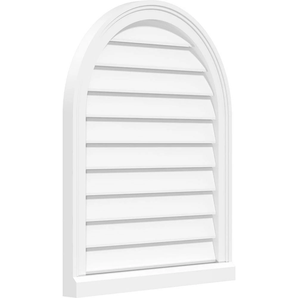 Ekena Millwork 24 in. x 36 in. Round Top Surface Mount PVC Gable Vent: Functional with Brickmould Sill Frame - Image 2