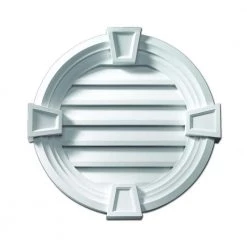 Fypon 25 in. x 25 in. Functional Round White Polyurethane Weather Resistant Gable Louver Vent with Trim and Keystone